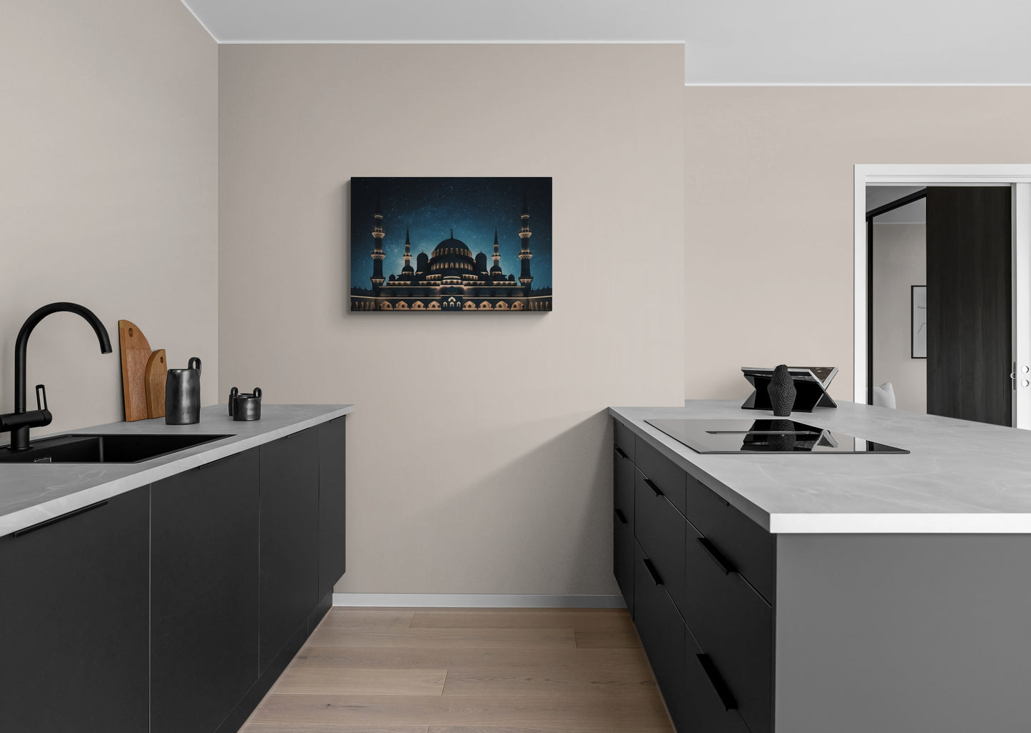 Architectonische koepel 's nachts met minaretten - Canvas wandkunst