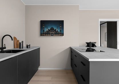 Architectonische koepel 's nachts met minaretten - Canvas wandkunst