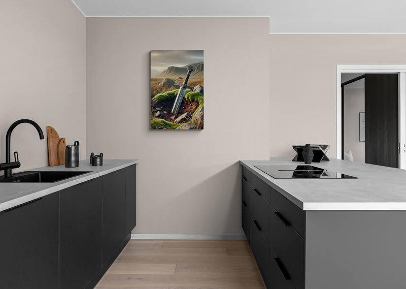Oud zwaard in berglandschap - Canvas wandkunst