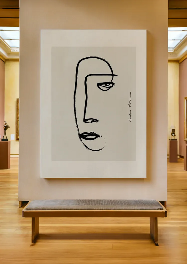 Frauengesicht Linienzeichnung Minimalistische Abstrakte Kunst Beiges Gemälde