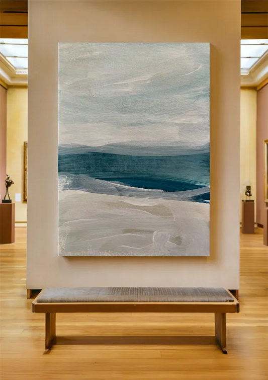 Strand Kust Golven Blauw Zand Impressionistisch Abstract Zee Canvas Schilderij