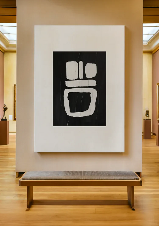Witte geometrische vormen canvas schilderij aan de muur in de hal