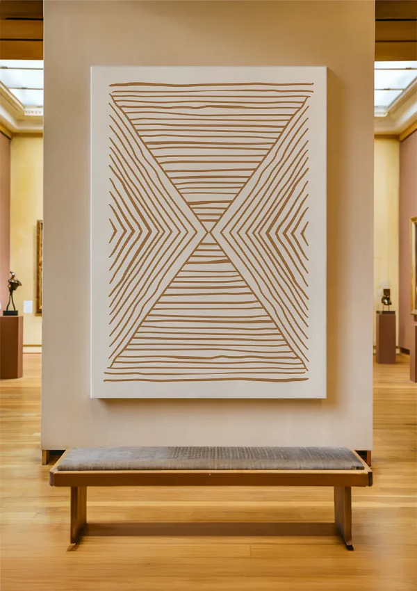 Horizontale Vertikale Linien Gold Beige Geometrisch Minimalistisch Kunst Gemälde