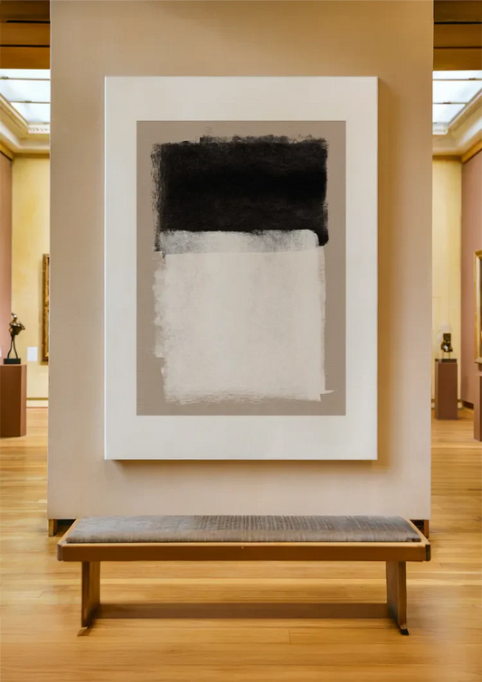 Abstracte kleurvlakken canvas schilderij aan de muur bij de voordeur in de hal