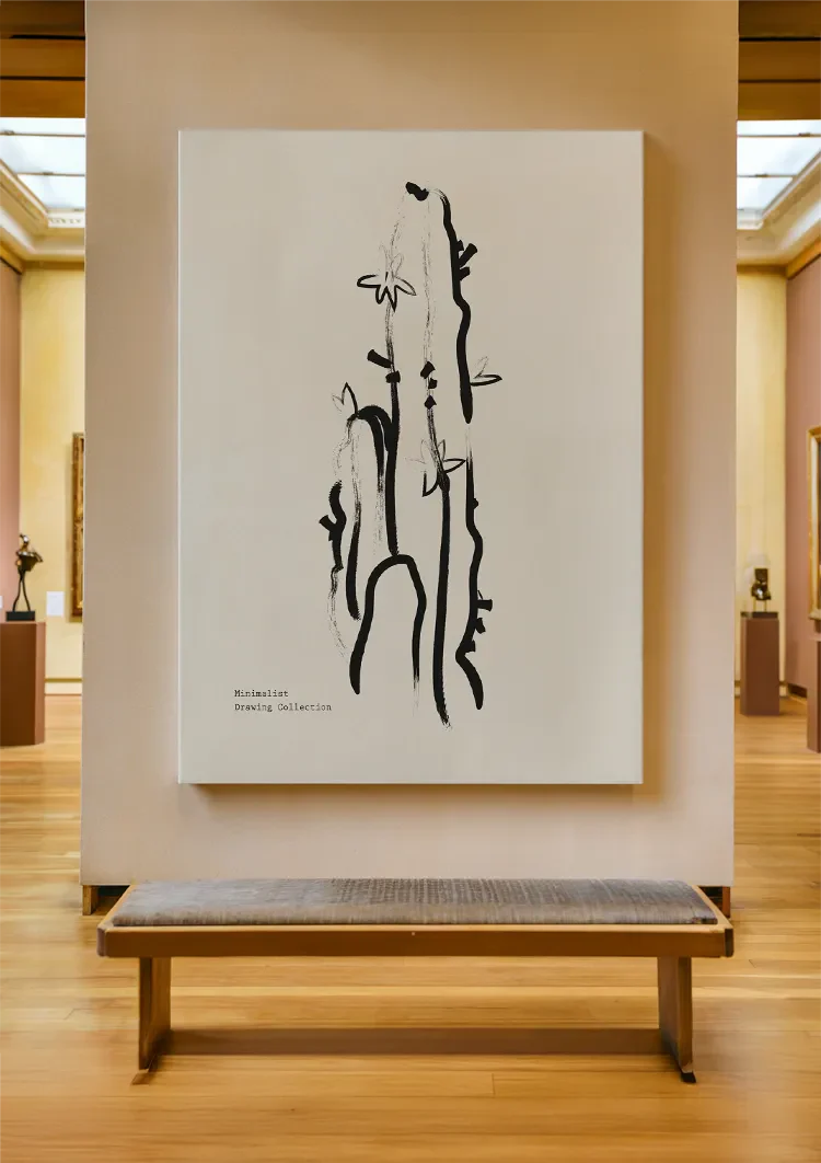 Cactus Lijntekening Zwart Wit Minimalistisch Botanisch Kunst Schilderij