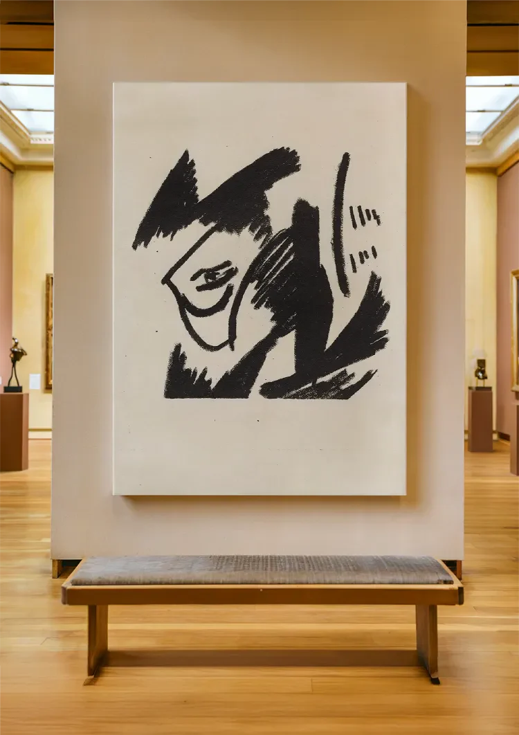 Expressives Schwarzes Abstraktes Pinselstrich Weißes Figuren-Gemälde
