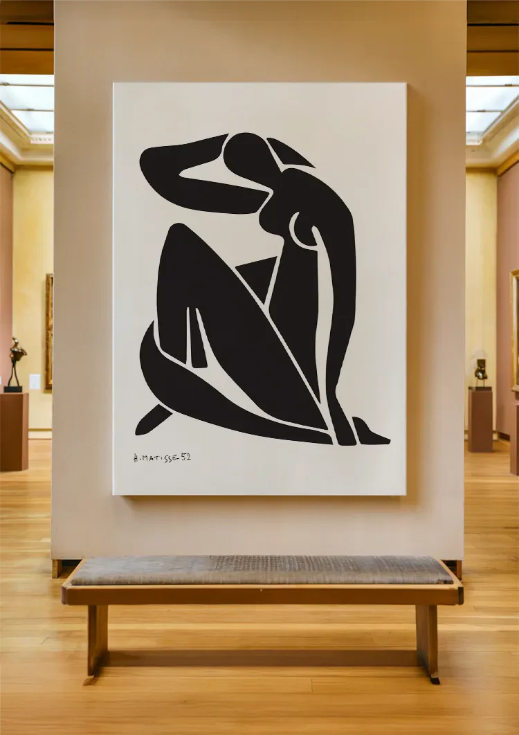 Weibliche Silhouette sitzend Schwarz Weiß Minimalistisch Elegant Gemälde