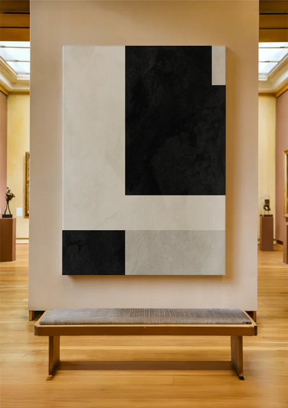 Geometrische Abstrakte Komposition Schwarz Weiß Beige Minimalistisches Gemälde