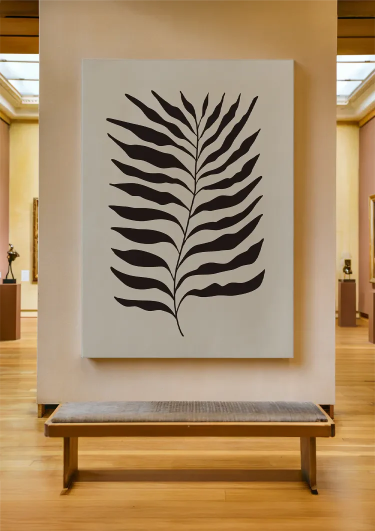Schwarzer Farnblatt Botanische Illustration Beiger Hintergrund Gemälde