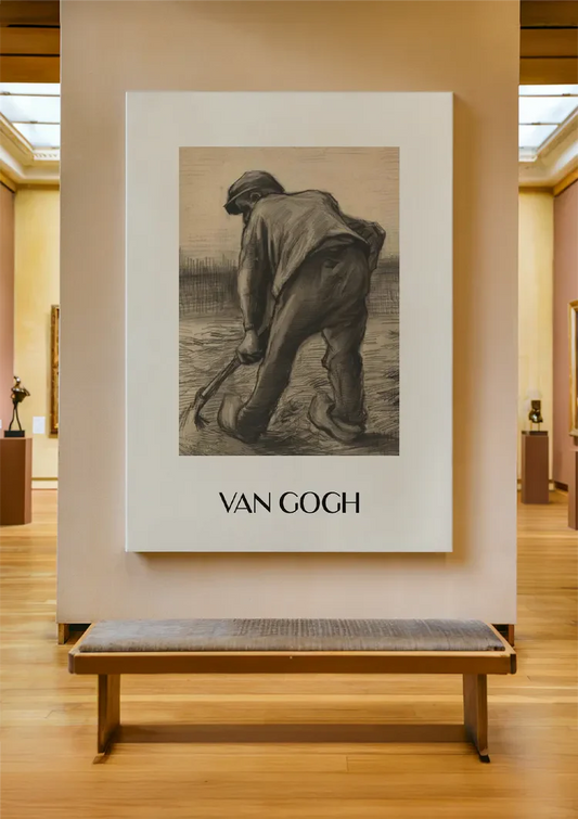 Schetsmatige boer met bezem canvas schilderij aan de muur in de hal