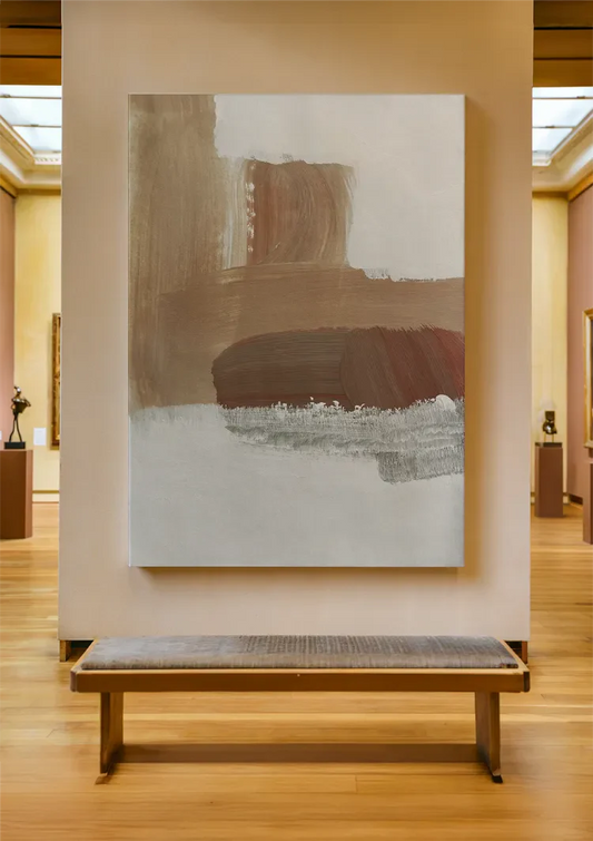 Abstracte verfstreken canvas schilderij aan de muur boven het bed in de slaapkamer