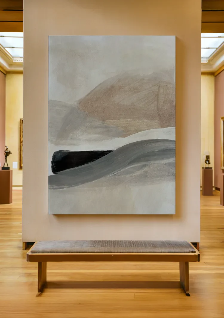 Abstract Wavy Brushstrokes Beige Grey Minimalist Painting