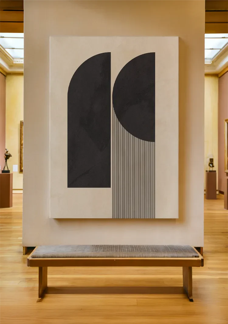 Moderne Abstrakte Geometrische Formen Schwarz Beige Grau Minimalistische Malerei