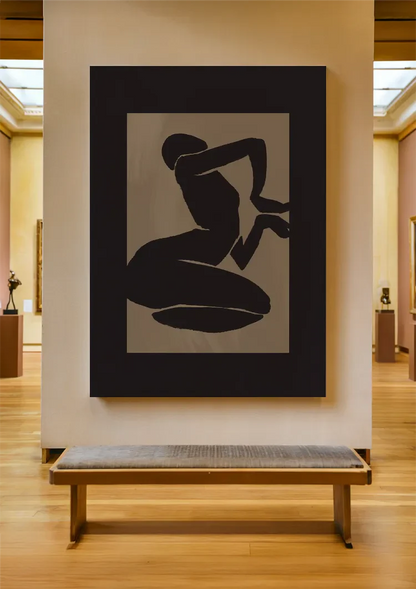 Black Silhouette Female Figure Kneeling Matisse Style Beige Painting