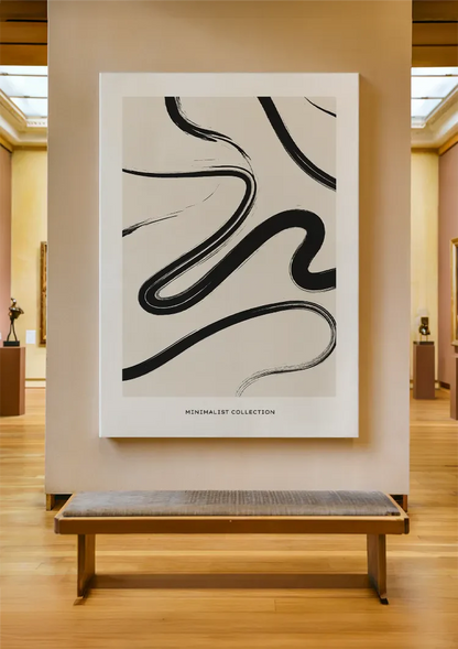 Black Flowing Lines Abstract White Modern Painting