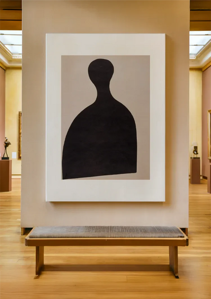 Schwarze Bauernfigur Silhouette Beiger Hintergrund Grafisches Minimalistisches Gemälde