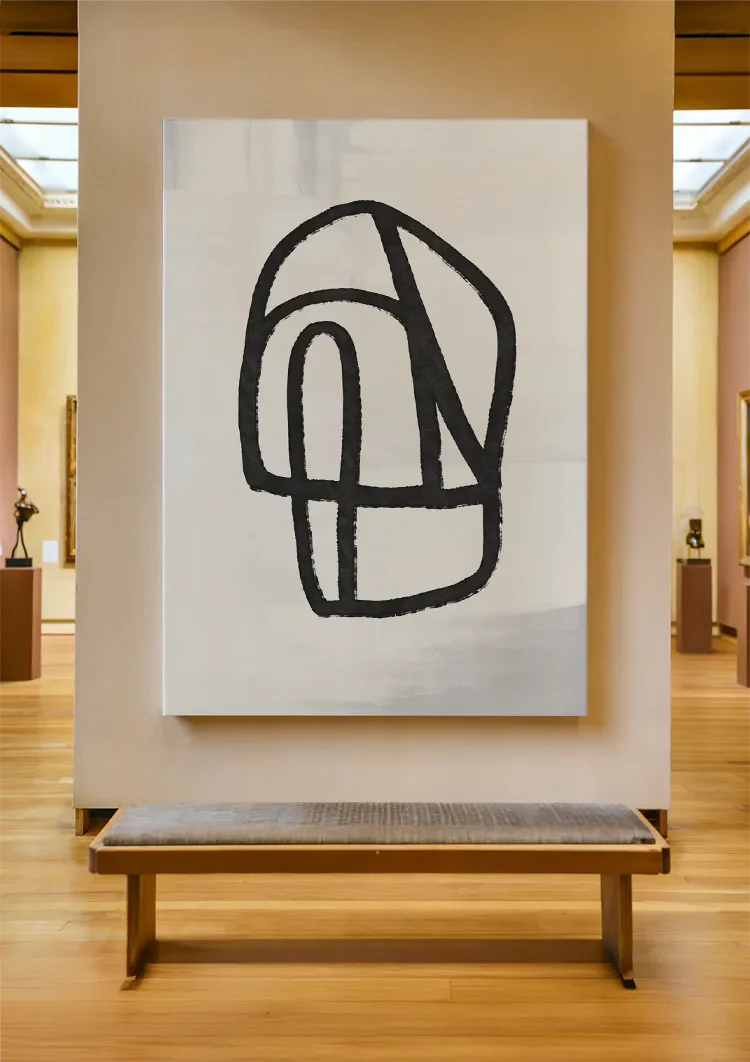 Abstrakte schwarze Pinselstrich-Illustration Figur Weiß Minimalistisches Gemälde