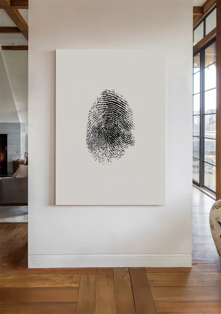 Schwarzer Fingerabdruck Minimalistisch Weiß Modern Abstraktes Gemälde