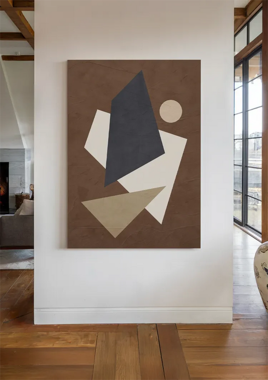 Abstracte geometrische vormen canvas schilderij aan de muur in de hal