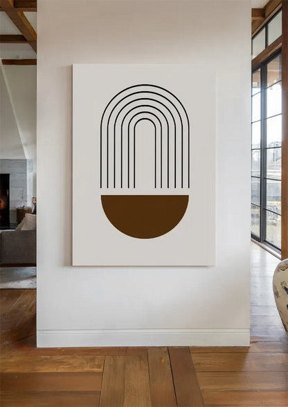 Abstracte Boog Geometrisch Bruin Wit Minimalistisch Modern Schilderij