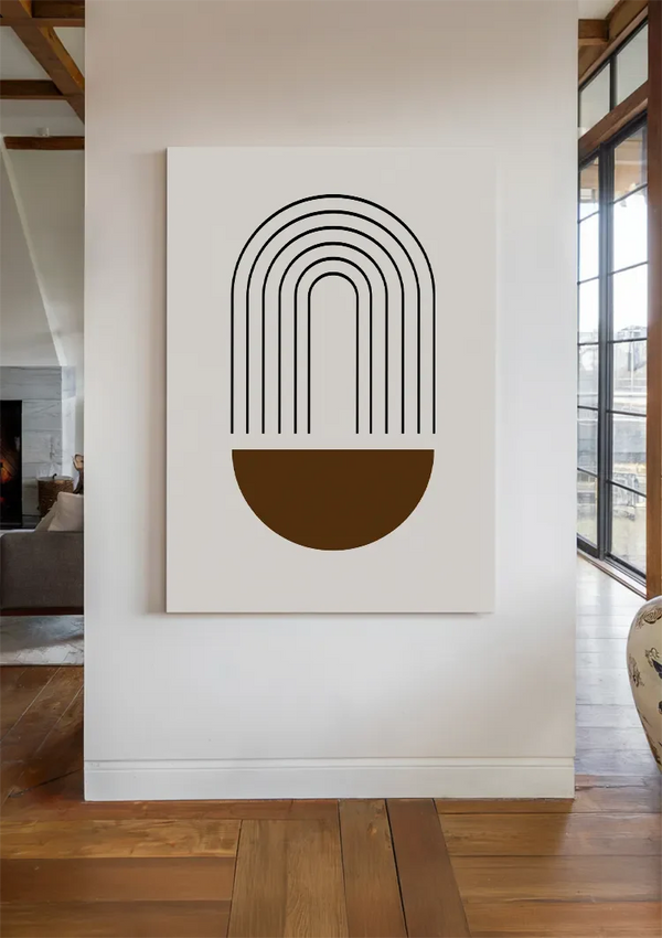 Abstracte Boog Geometrisch Bruin Wit Minimalistisch Modern Schilderij