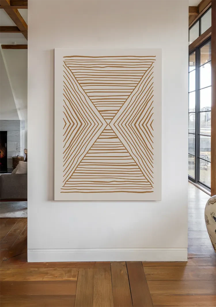 Horizontale Vertikale Linien Gold Beige Geometrisch Minimalistisch Kunst Gemälde