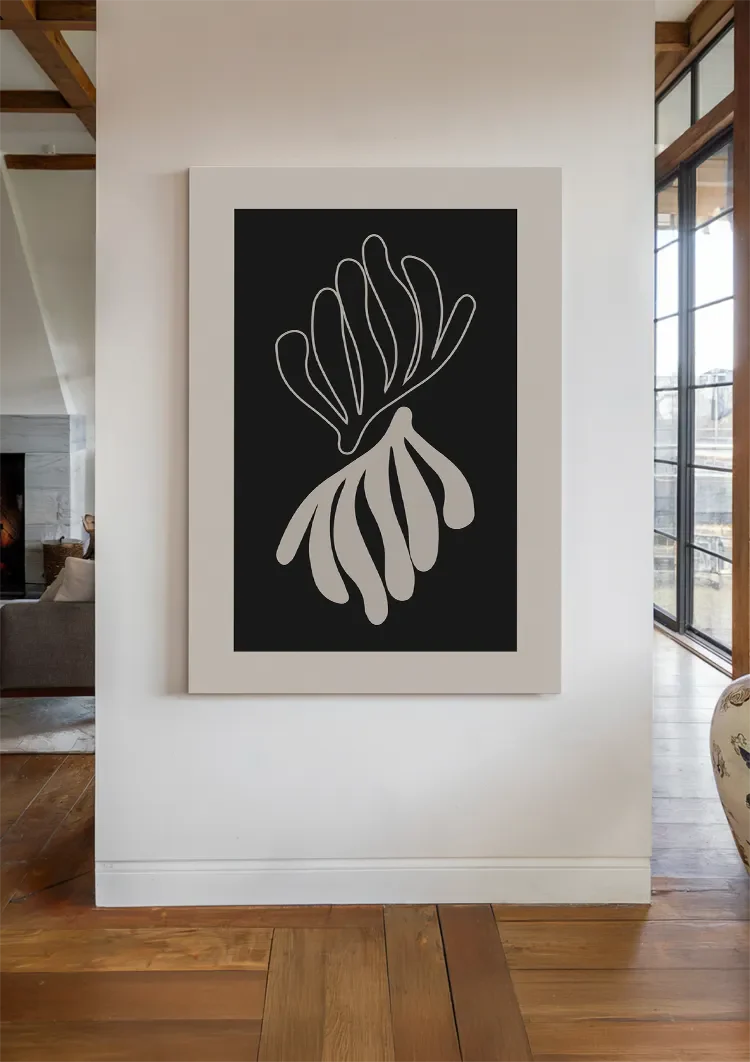 Abstract Coral Shape Black White Filled Shapes Graphic Painting