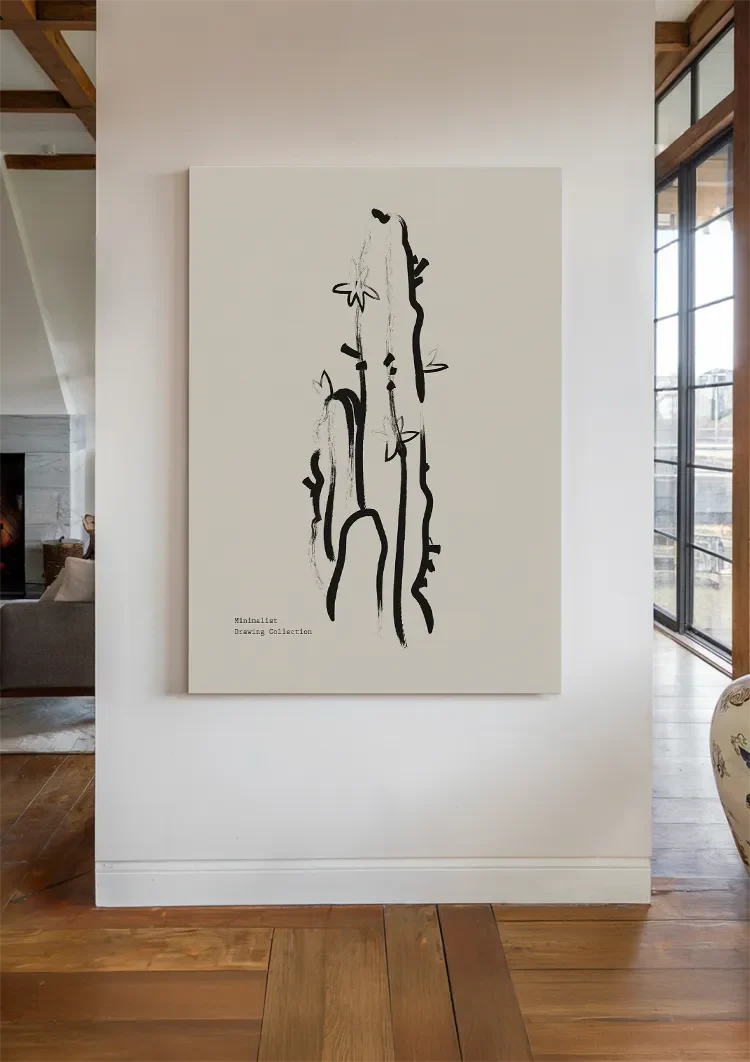 Cactus Lijntekening Zwart Wit Minimalistisch Botanisch Kunst Schilderij