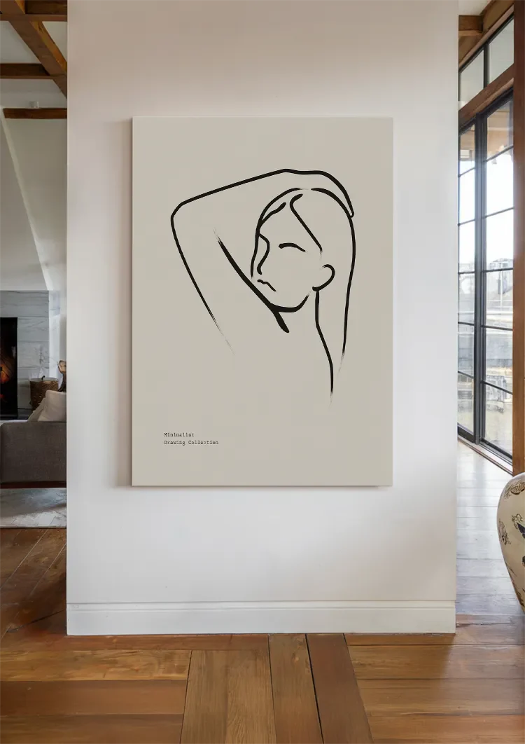 Frau Strichzeichnung Arm Hoch Elegant Minimalistisches Porträt Gemälde