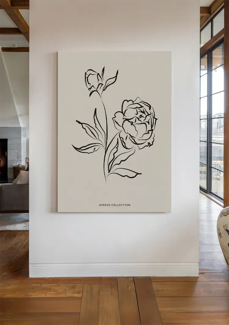 Jardin Collection Schwarze Rose Linienkunst Botanisches Minimalistisches Gemälde