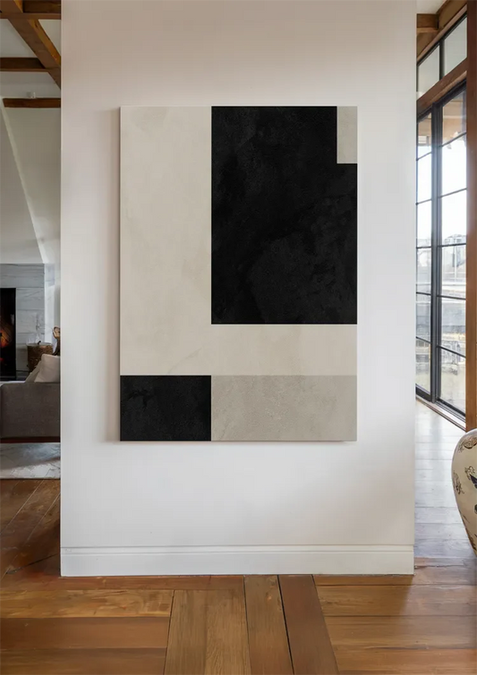 Geometrische compositie canvas schilderij siert de muur in de hal