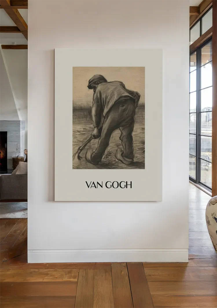 Bauer mit Besen Van Gogh Stil Skizze Beiger Hintergrund Gemälde