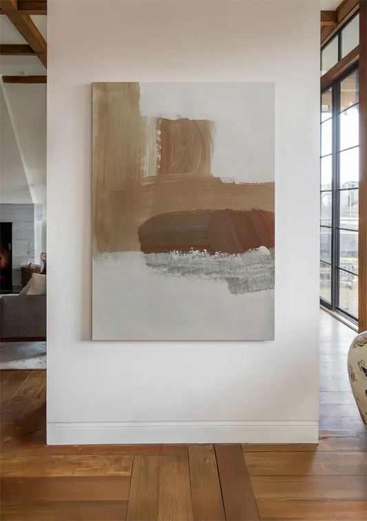 Abstracte verfstreken canvas schilderij aan de muur in de hal
