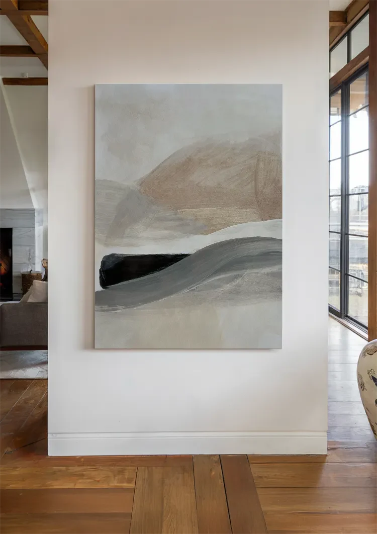 Abstract Wavy Brushstrokes Beige Grey Minimalist Painting