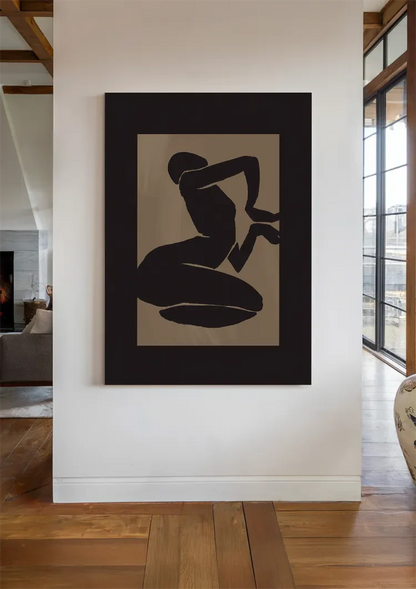 Black Silhouette Female Figure Kneeling Matisse Style Beige Painting