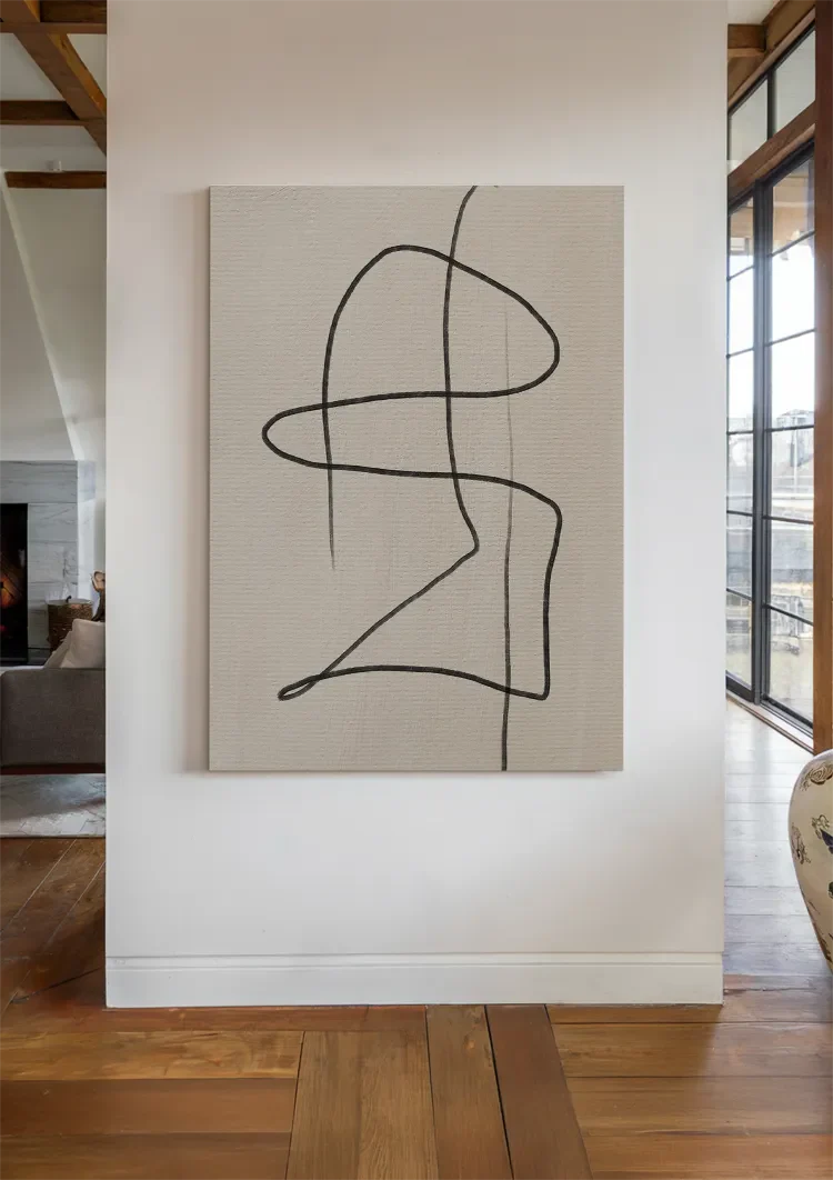 Fließende Linienkunst Abstrakt Beige Hintergrund Minimalistisches Gemälde