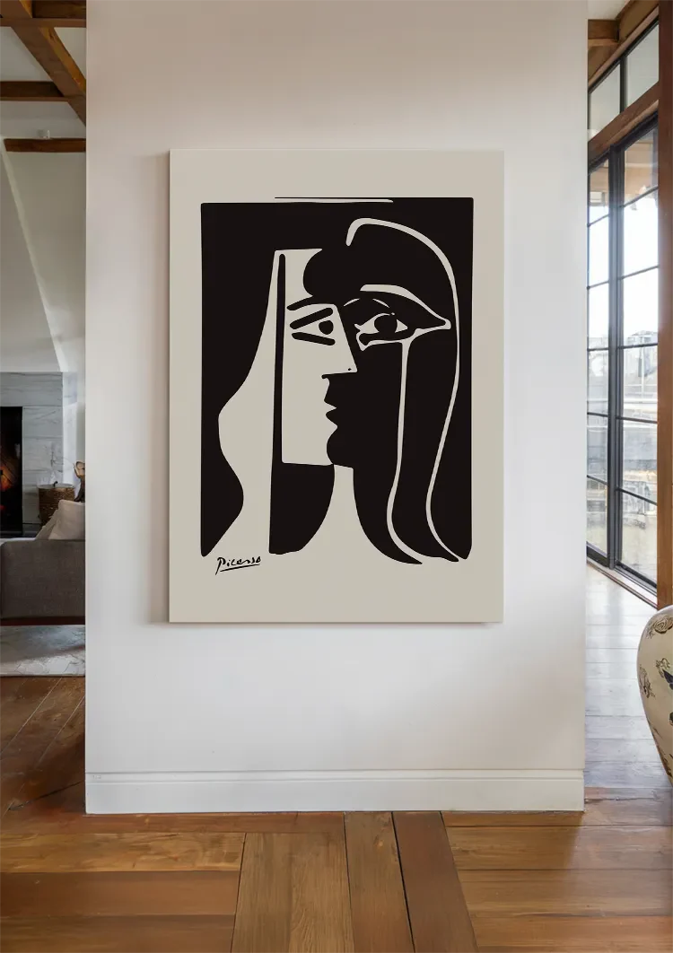 Picasso Kubistisch Zwart Wit Gezicht Portret Schilderij