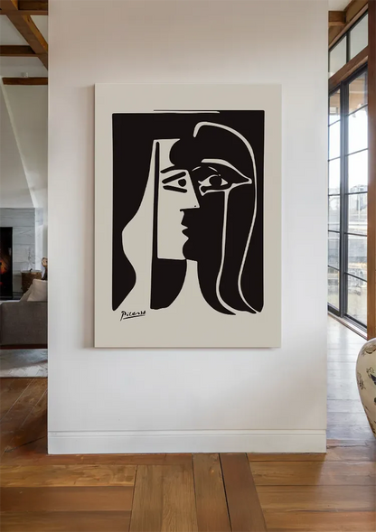 Picasso Kubistisch Zwart Wit Gezicht Portret Schilderij