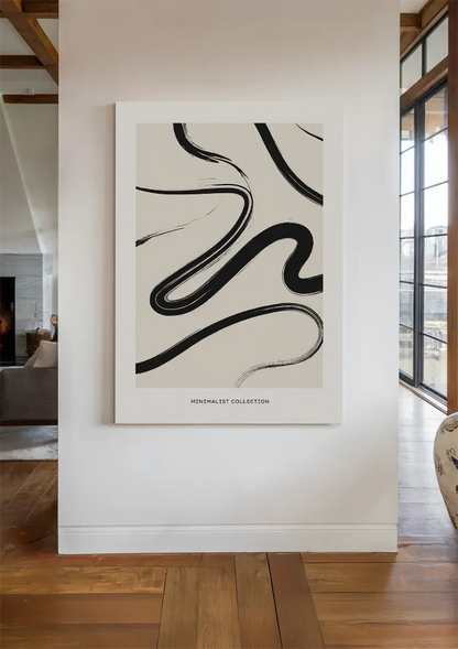 Black Flowing Lines Abstract White Modern Painting
