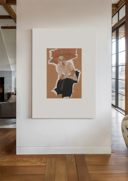 Abstracte Vrouw Met Hoed Oranje Expressief Portret Schilderij
