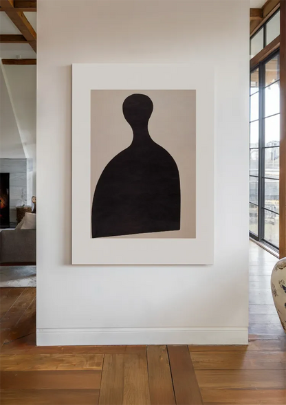 Schwarze Bauernfigur Silhouette Beiger Hintergrund Grafisches Minimalistisches Gemälde