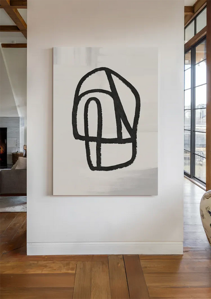 Abstrakte schwarze Pinselstrich-Illustration Figur Weiß Minimalistisches Gemälde
