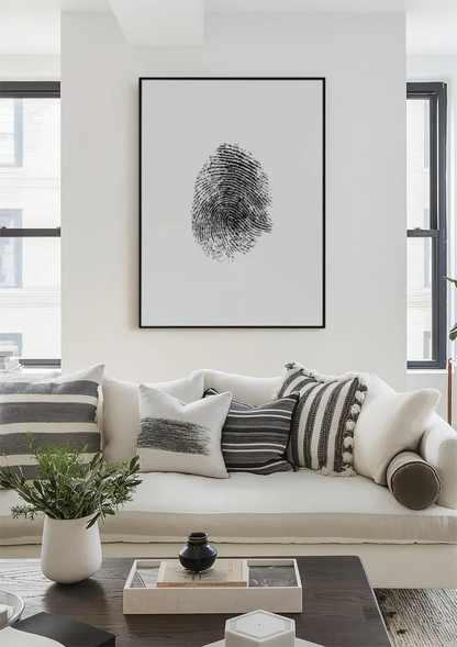 Schwarzer Fingerabdruck Minimalistisch Weiß Modern Abstraktes Gemälde