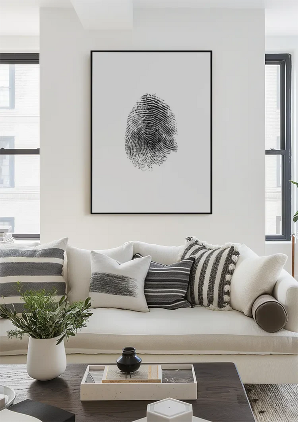 Schwarzer Fingerabdruck Minimalistisch Weiß Modern Abstraktes Gemälde