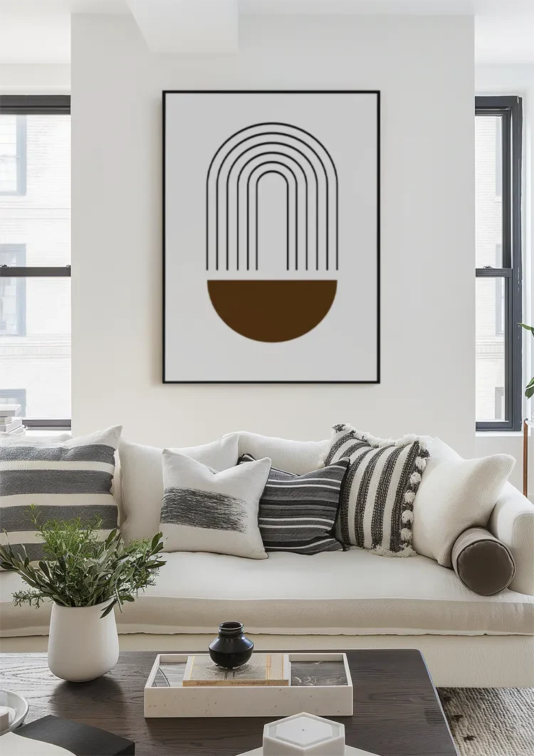 Abstracte Boog Geometrisch Bruin Wit Minimalistisch Modern Schilderij