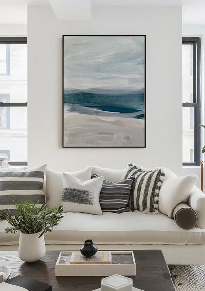 Strand Kust Golven Blauw Zand Impressionistisch Abstract Zee Schilderij