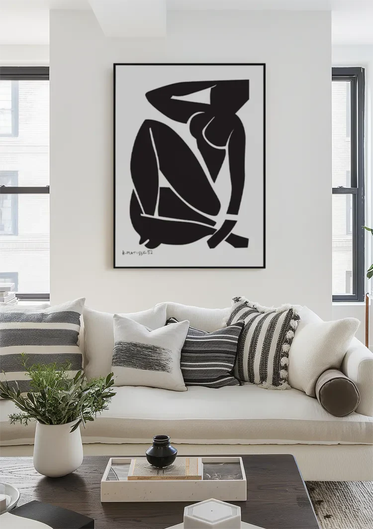 Matisse Vrouwelijk Silhouet Zwart Wit Vet Expressief Kunst Schilderij