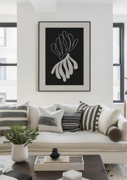Abstract Coral Shape Black White Filled Shapes Graphic Painting
