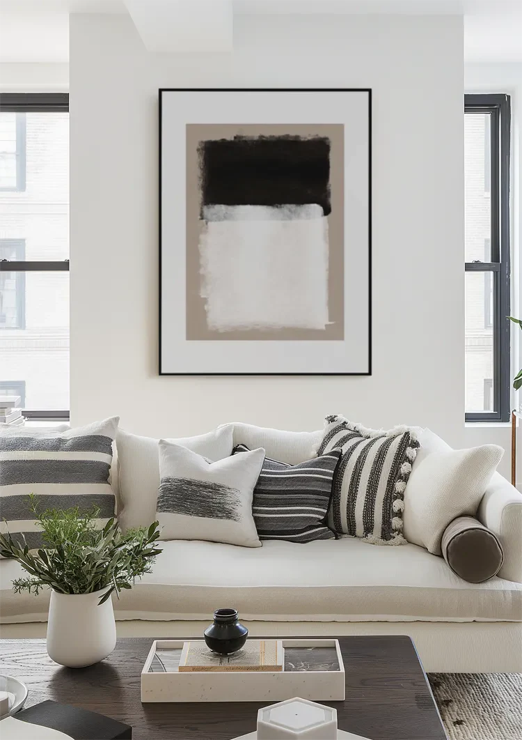 Abstract Color Fields Black Beige White Expressive Minimalist Painting