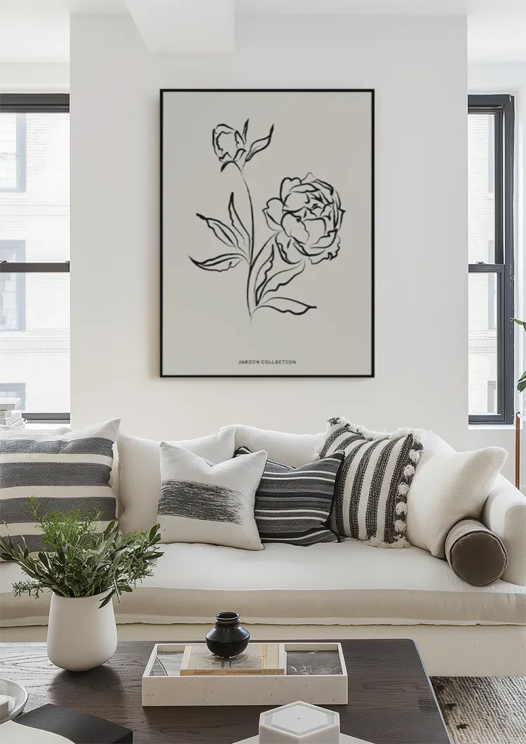 Jardin Collection Schwarze Rose Linienkunst Botanisches Minimalistisches Gemälde